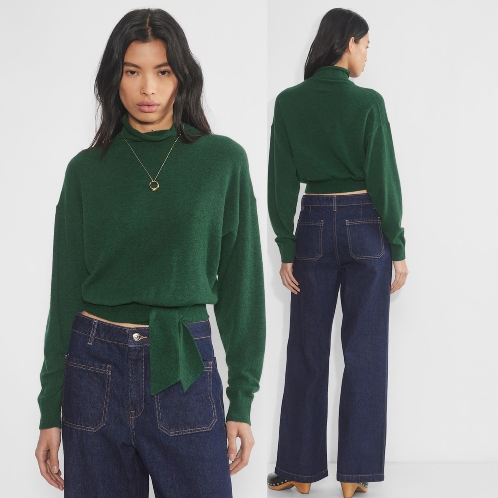 Aritzia Wilfred Lorin Wool Cashmere Tie‎ Waist Sweater Green Womens Size XL Knit
